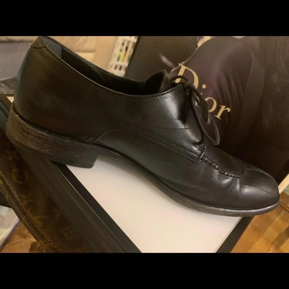 Giorgio Armani black leather Mens tie up shoes